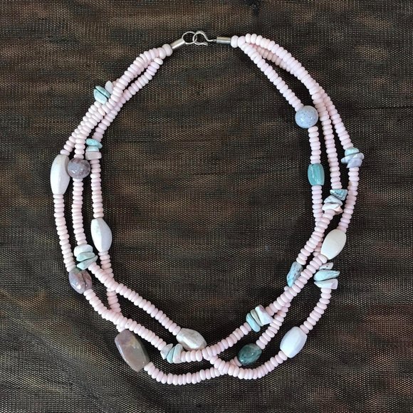 2 Necklace Lot Dyed Bone Agate Stone Boho Bohemian Multi Strand Necklaces India - Picture 4 of 10